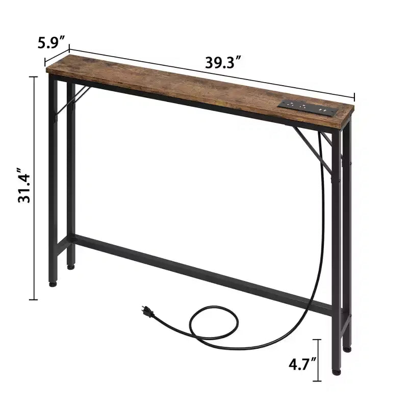 Tavolino consolle stretto, Tavolino da divano per soggiorno, Tavolo da divano sottile con struttura in metallo e MDF, Tavolo da ingresso industriale per corridoio, atrio