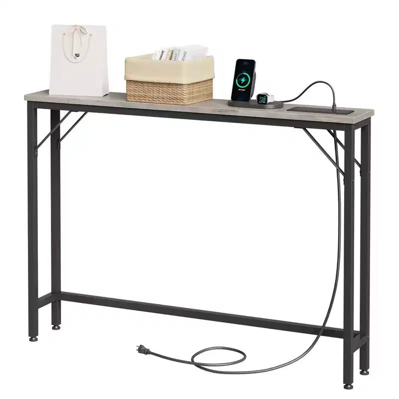Tavolino consolle stretto, Tavolino da divano per soggiorno, Tavolo da divano sottile con struttura in metallo e MDF, Tavolo da ingresso industriale per corridoio, atrio