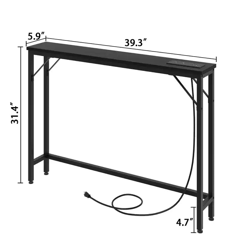 Tavolino consolle stretto, Tavolino da divano per soggiorno, Tavolo da divano sottile con struttura in metallo e MDF, Tavolo da ingresso industriale per corridoio, atrio