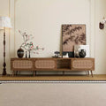 ModernLuxe TV Stand for up to 85 TV, Entertainment Center with Open Shelves & Rattan Doors, Console Table, Walnut