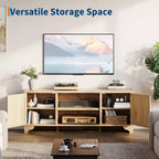 Mobile TV moderno in rattan per TV fino a 70", centro di intrattenimento da 61" con armadietto e ripiani aperti, tavolo console multimediale in legno