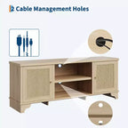 Mobile TV moderno in rattan per TV fino a 70", centro di intrattenimento da 61" con armadietto e ripiani aperti, tavolo console multimediale in legno