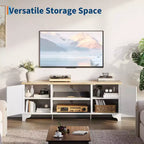 Mobile TV moderno in rattan per TV fino a 70", centro di intrattenimento da 61" con armadietto e ripiani aperti, tavolo console multimediale in legno