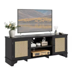Mobile TV moderno in rattan per TV fino a 70", centro di intrattenimento da 61" con armadietto e ripiani aperti, tavolo console multimediale in legno