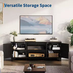 Mobile TV moderno in rattan per TV fino a 70", centro di intrattenimento da 61" con armadietto e ripiani aperti, tavolo console multimediale in legno