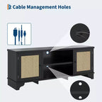 Mobile TV moderno in rattan per TV fino a 70", centro di intrattenimento da 61" con armadietto e ripiani aperti, tavolo console multimediale in legno