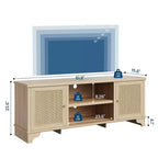Mobile TV moderno in rattan per TV fino a 70", centro di intrattenimento da 61" con armadietto e ripiani aperti, tavolo console multimediale in legno