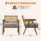 Poltrona d'accento rustica di metà secolo - Poltrona in legno con schienale in rattan e cuscino in lino per soggiorno, camera da letto - Beige, facile montaggio