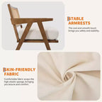 Poltrona d'accento rustica di metà secolo - Poltrona in legno con schienale in rattan e cuscino in lino per soggiorno, camera da letto - Beige, facile montaggio