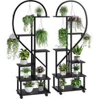 Confezione da 2 supporti per piante alti a 6 ripiani in metallo da interni con ruote staccabili, porta piante a forma di mezza luna con cassetti, grande espositore per piante