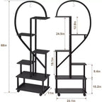 Confezione da 2 supporti per piante alti a 6 ripiani in metallo da interni con ruote staccabili, porta piante a forma di mezza luna con cassetti, grande espositore per piante