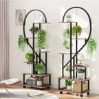 Confezione da 2 supporti per piante alti a 6 ripiani in metallo da interni con ruote staccabili, porta piante a forma di mezza luna con cassetti, grande espositore per piante