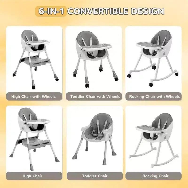 Sedia per l'Allattamento Dondolo Portatile 6 in 1 Karl Home, Seggiolone Sedia da Pranzo per Neonati, Grigia