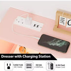 Cassettiera, comò illuminato a 6 cassetti con stazione di ricarica e ripiano portaoggetti, cassettiera in legno, mobiletto moderno per camera da letto, soggiorno