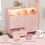 Cassettiera, comò illuminato a 6 cassetti con stazione di ricarica e ripiano portaoggetti, cassettiera in legno, mobiletto moderno per camera da letto, soggiorno