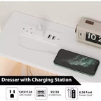 Cassettiera, comò illuminato a 6 cassetti con stazione di ricarica e ripiano portaoggetti, cassettiera in legno, mobiletto moderno per camera da letto, soggiorno