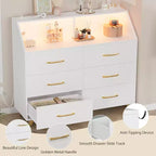 Cassettiera, comò illuminato a 6 cassetti con stazione di ricarica e ripiano portaoggetti, cassettiera in legno, mobiletto moderno per camera da letto, soggiorno