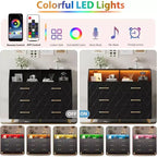Cassettiera, comò illuminato a 6 cassetti con stazione di ricarica e ripiano portaoggetti, cassettiera in legno, mobiletto moderno per camera da letto, soggiorno