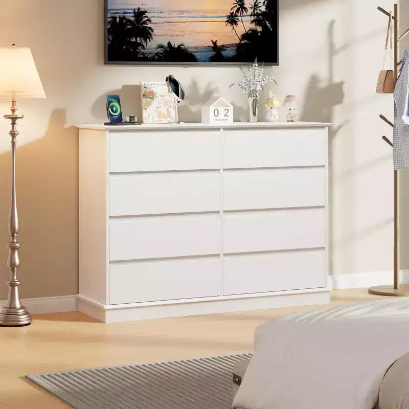 GustoWave Comò a 8 cassetti per camera da letto, cassettiera con cassetti profondi, cassettiera doppia grande per armadio con piano ampio, cassettiera orizzontale in legno