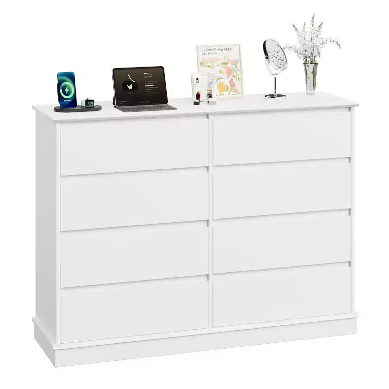 GustoWave Comò a 8 cassetti per camera da letto, cassettiera con cassetti profondi, cassettiera doppia grande per armadio con piano ampio, cassettiera orizzontale in legno