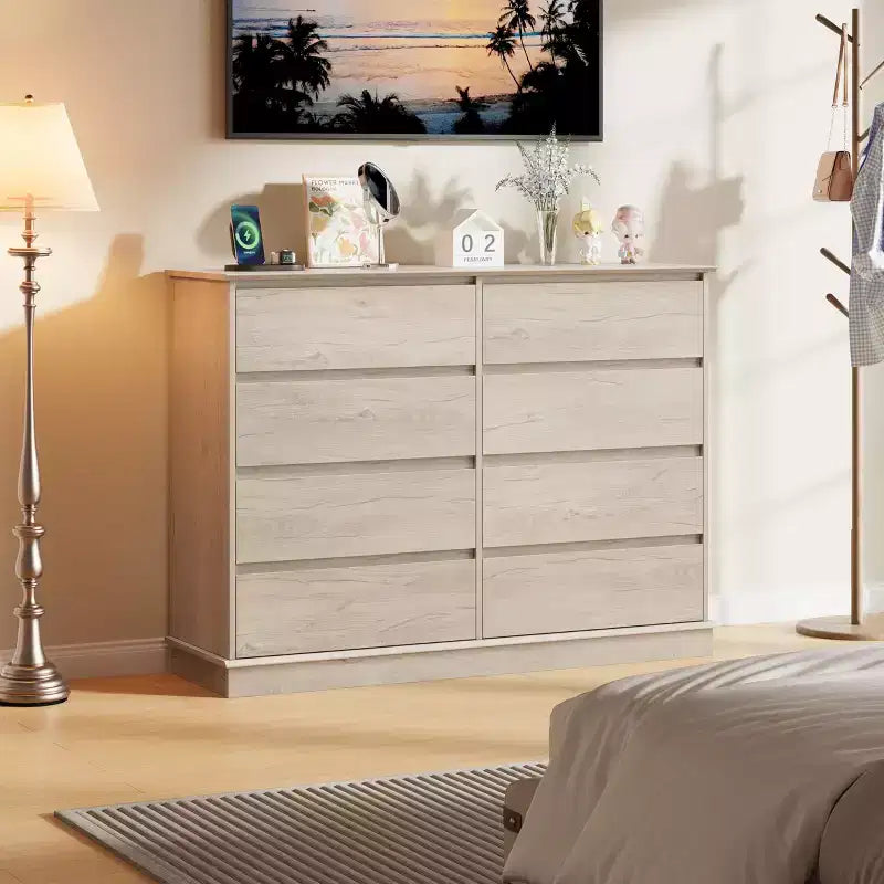 GustoWave Comò a 8 cassetti per camera da letto, cassettiera con cassetti profondi, cassettiera doppia grande per armadio con piano ampio, cassettiera orizzontale in legno