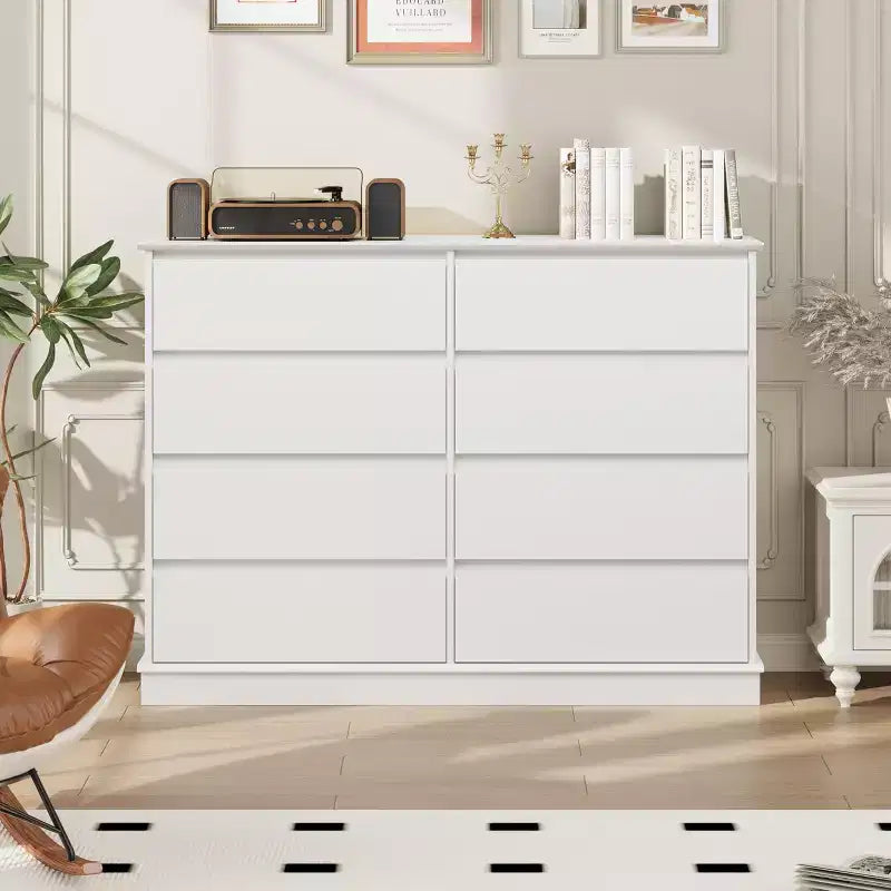GustoWave Comò a 8 cassetti per camera da letto, cassettiera con cassetti profondi, cassettiera doppia grande per armadio con piano ampio, cassettiera orizzontale in legno