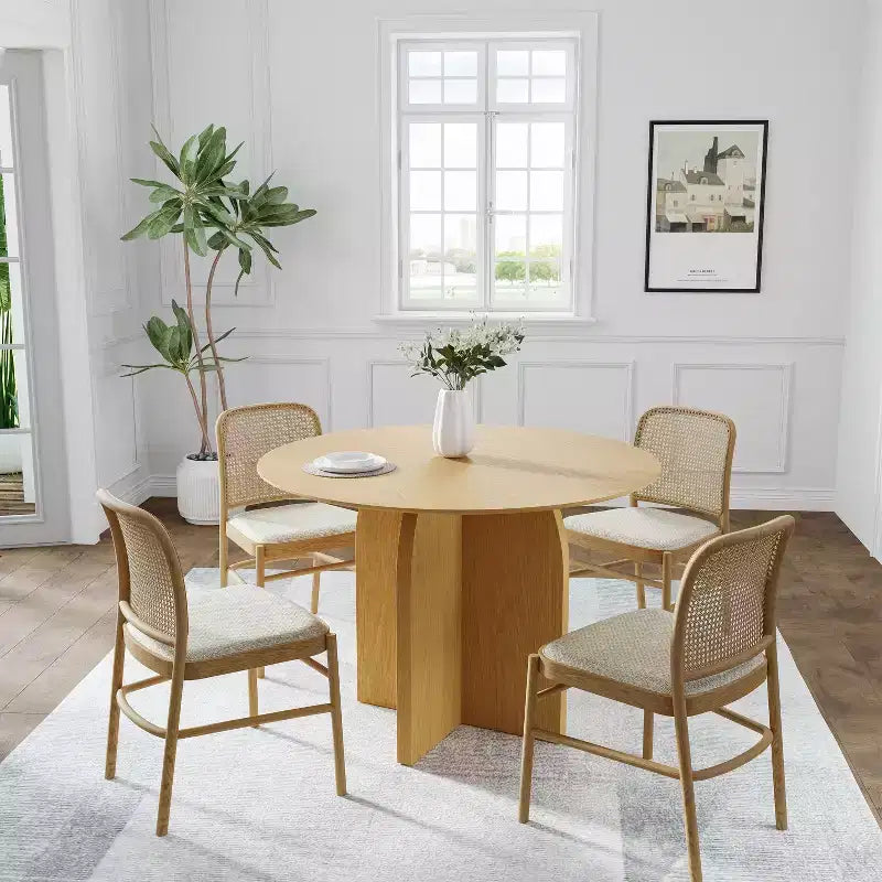 PexFix Tavolo da pranzo rotondo 42 x 42 in legno massello con finitura naturale ed eleganti gambe ad arco per sale da pranzo e cucine moderne