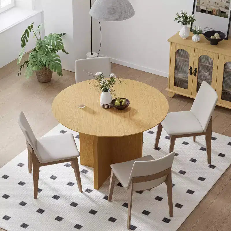 PexFix Tavolo da pranzo rotondo 42 x 42 in legno massello con finitura naturale ed eleganti gambe ad arco per sale da pranzo e cucine moderne