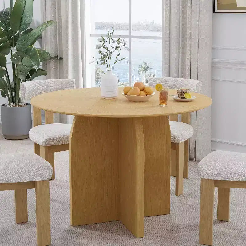 PexFix Tavolo da pranzo rotondo 42 x 42 in legno massello con finitura naturale ed eleganti gambe ad arco per sale da pranzo e cucine moderne