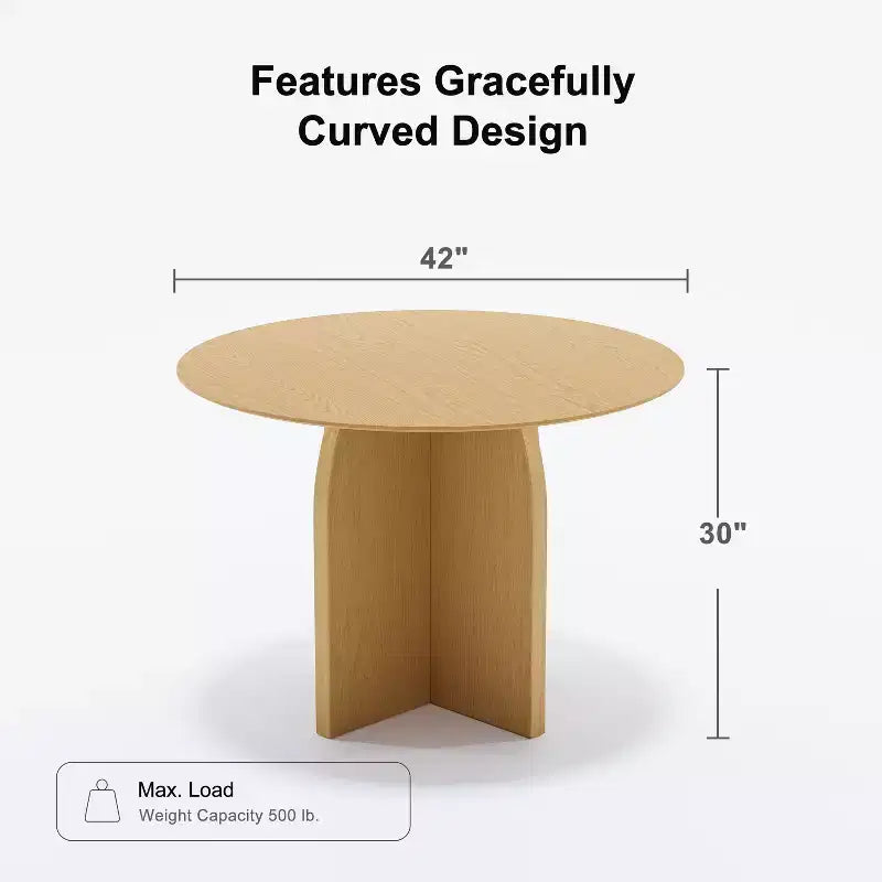 PexFix Tavolo da pranzo rotondo 42 x 42 in legno massello con finitura naturale ed eleganti gambe ad arco per sale da pranzo e cucine moderne