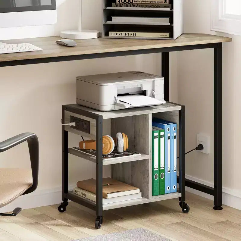 Supporto per stampante sotto scrivania, tavolo per stampante industriale con 3 ripiani, carrello per stampante mobile resistente con ruote bloccabili, ufficio domestico