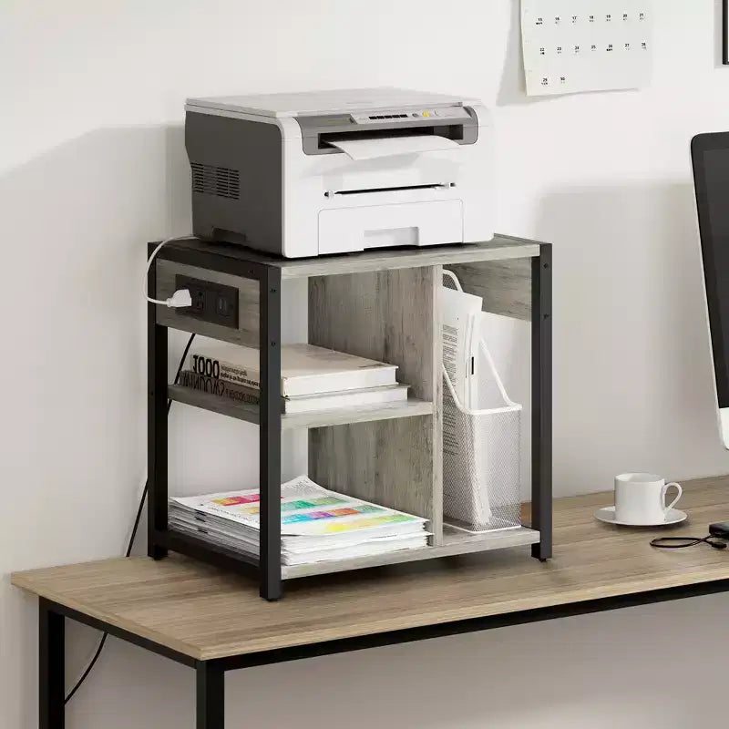 Supporto per stampante sotto scrivania, tavolo per stampante industriale con 3 ripiani, carrello per stampante mobile resistente con ruote bloccabili, ufficio domestico