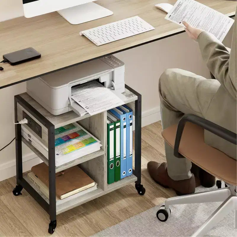 Supporto per stampante sotto scrivania, tavolo per stampante industriale con 3 ripiani, carrello per stampante mobile resistente con ruote bloccabili, ufficio domestico
