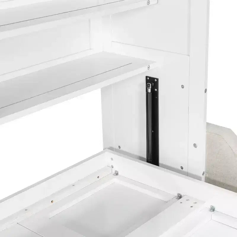 Letto a scomparsa Whisen Wood Queen Size con divano pieghevole, mensole portaoggetti integrate e luce a LED