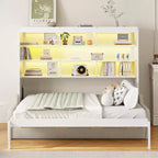 Letto a scomparsa Whisen Wood Queen Size con divano pieghevole, mensole portaoggetti integrate e luce a LED