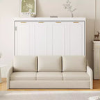 Letto a scomparsa Whisen Wood Queen Size con divano pieghevole, mensole portaoggetti integrate e luce a LED