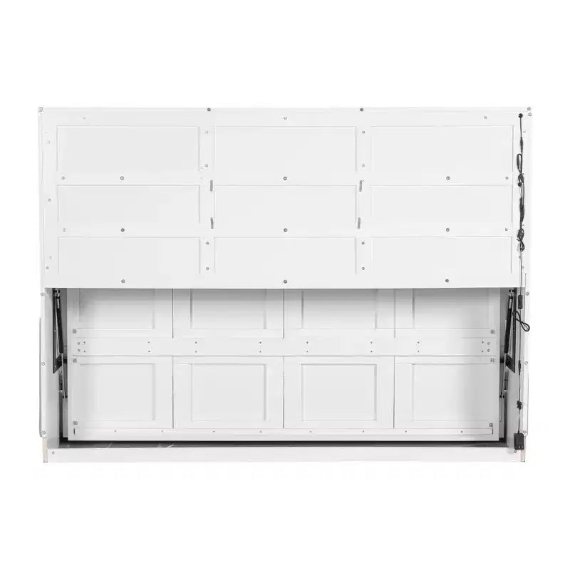 Letto a scomparsa Whisen Wood Queen Size con divano pieghevole, mensole portaoggetti integrate e luce a LED