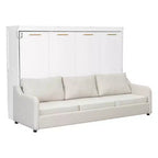 Letto a scomparsa Whisen Wood Queen Size con divano pieghevole, mensole portaoggetti integrate e luce a LED