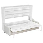 Letto a scomparsa Whisen Wood Queen Size con divano pieghevole, mensole portaoggetti integrate e luce a LED