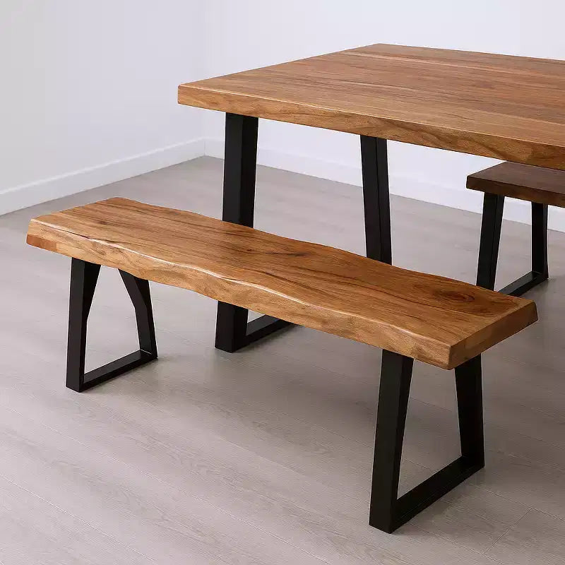 HomeRoots 68 Panchina da pranzo con bordo vivo in legno massiccio e metallo marrone e nero