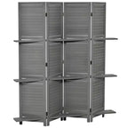 MAYEERTY Divisorio pieghevole a 4 pannelli, paravento autoportante in legno di Paulownia con ripiani portaoggetti per camera da letto e ufficio, grigio