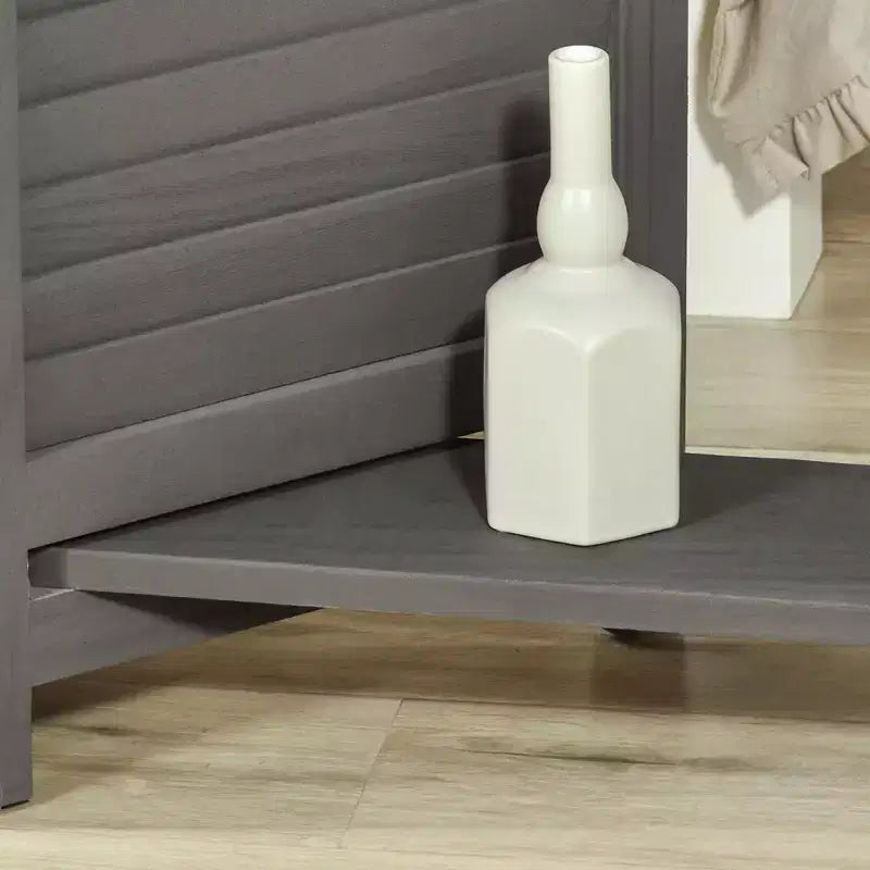 MAYEERTY Divisorio pieghevole a 4 pannelli, paravento autoportante in legno di Paulownia con ripiani portaoggetti per camera da letto e ufficio, grigio