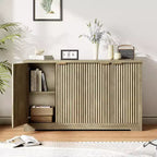 Credenza moderna in legno scanalato con 4 ante e ripiano regolabile, piano spazioso, versatile buffet e console per il caffè per la sala da pranzo