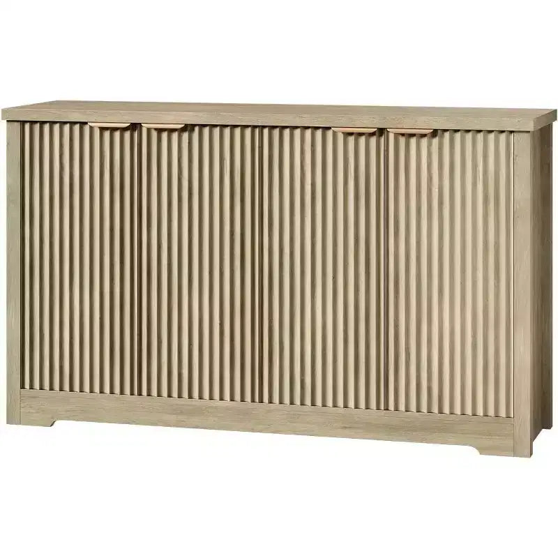 Credenza moderna in legno scanalato con 4 ante e ripiano regolabile, piano spazioso, versatile buffet e console per il caffè per la sala da pranzo