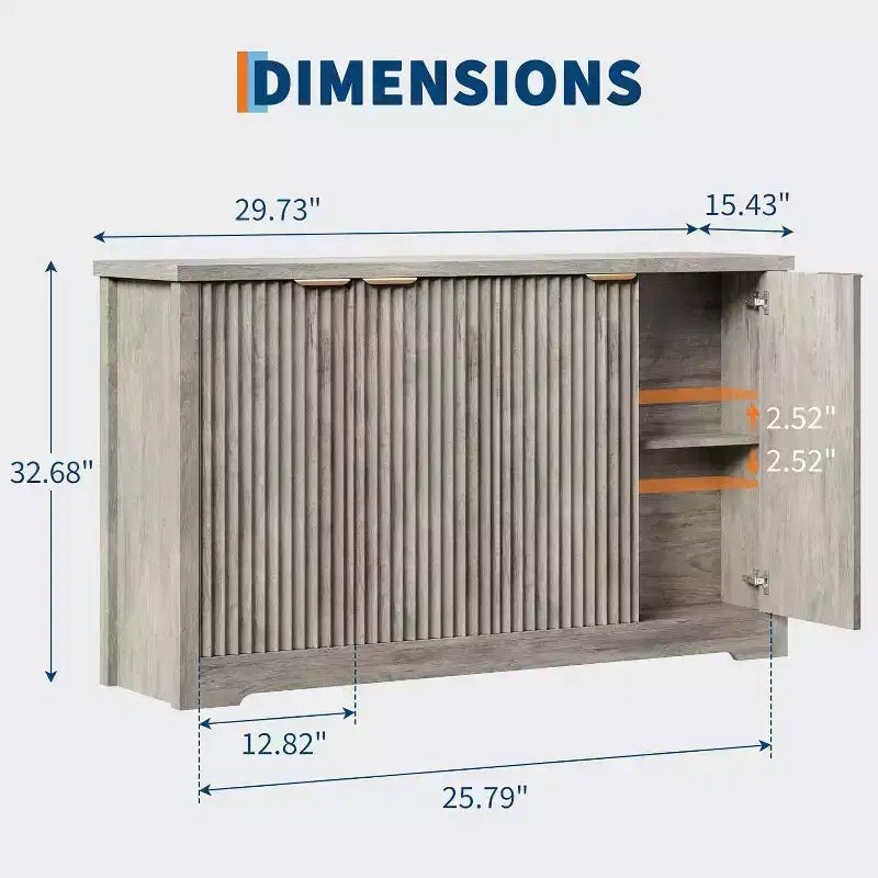 Credenza moderna in legno scanalato con 4 ante e ripiano regolabile, piano spazioso, versatile buffet e console per il caffè per la sala da pranzo