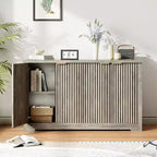 Credenza moderna in legno scanalato con 4 ante e ripiano regolabile, piano spazioso, versatile buffet e console per il caffè per la sala da pranzo