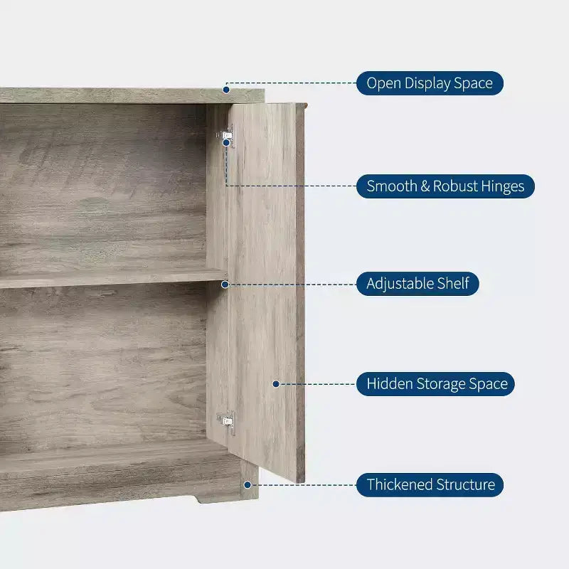 Credenza moderna in legno scanalato con 4 ante e ripiano regolabile, piano spazioso, versatile buffet e console per il caffè per la sala da pranzo