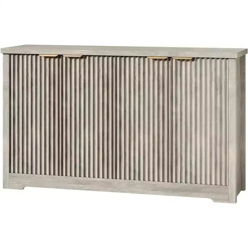 Credenza moderna in legno scanalato con 4 ante e ripiano regolabile, piano spazioso, versatile buffet e console per il caffè per la sala da pranzo