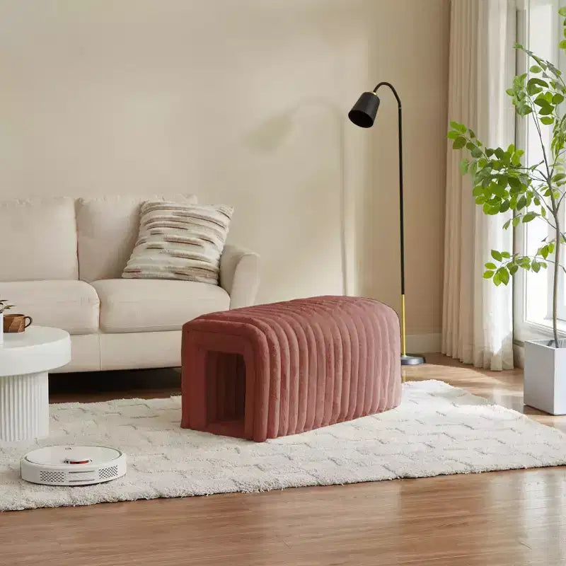 TUYOHW Ottoman Storage Bench Pet Supplies Corduroy Bench Cat's Nest to Hide For the Living Room, Entryway and Bedroom, Brown
