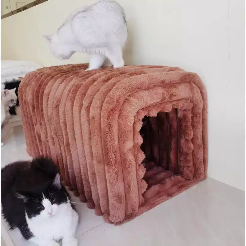 TUYOHW Poggiapiedi Contenitore Ottomano Forniture per Animali Domestici Panca in Velluto a Coste Nido del Gatto per Nascondersi per Soggiorno, Ingresso e Camera da Letto, Marrone
